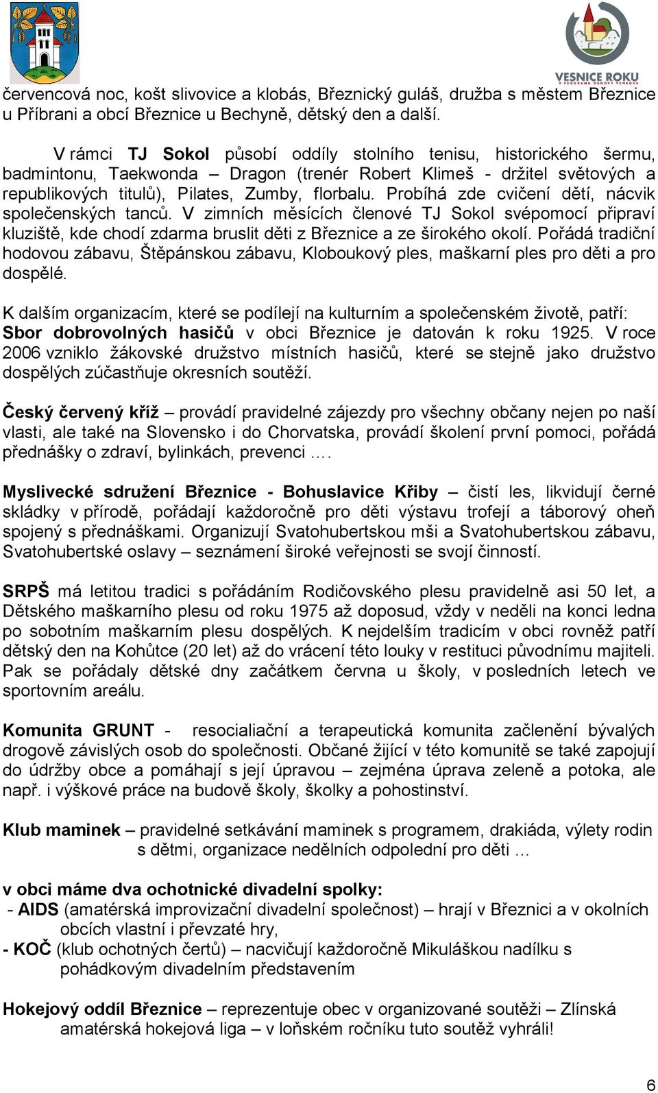 Probíhá zde cvičení dětí, nácvik společenských tanců. V zimních měsících členové TJ Sokol svépomocí připraví kluziště, kde chodí zdarma bruslit děti z Březnice a ze širokého okolí.