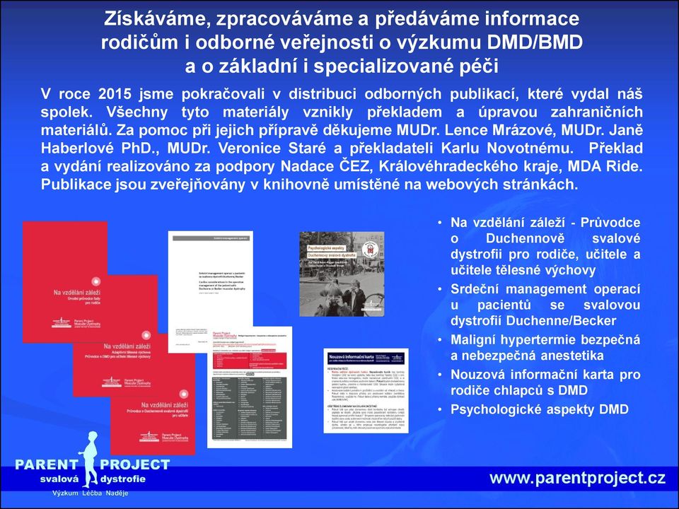 Janě Haberlové PhD., MUDr. Veronice Staré a překladateli Karlu Novotnému. Překlad a vydání realizováno za podpory Nadace ČEZ, Královéhradeckého kraje, MDA Ride.