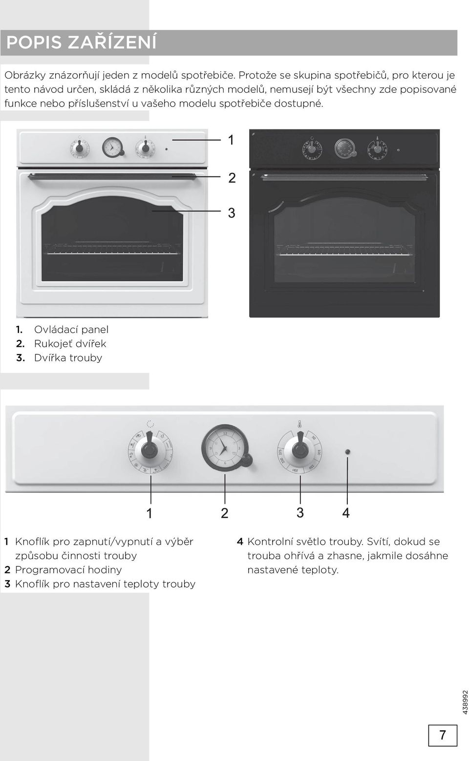 funkce nebo příslušenství u vašeho modelu spotřebiče dostupné. 1. Ovládací panel 2. Rukojeť dvířek 3.