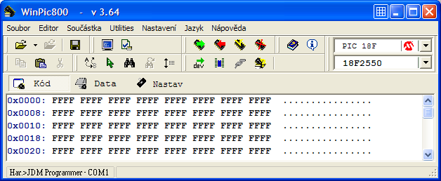 Obr. 21 Program WinPIC800 Po sestavení programátoru a jeho připojení do sériového portu ověříme pomocí ovládacího programu jeho funkčnost (obr. 22). Nyní je programátor připraven a plně funkční.