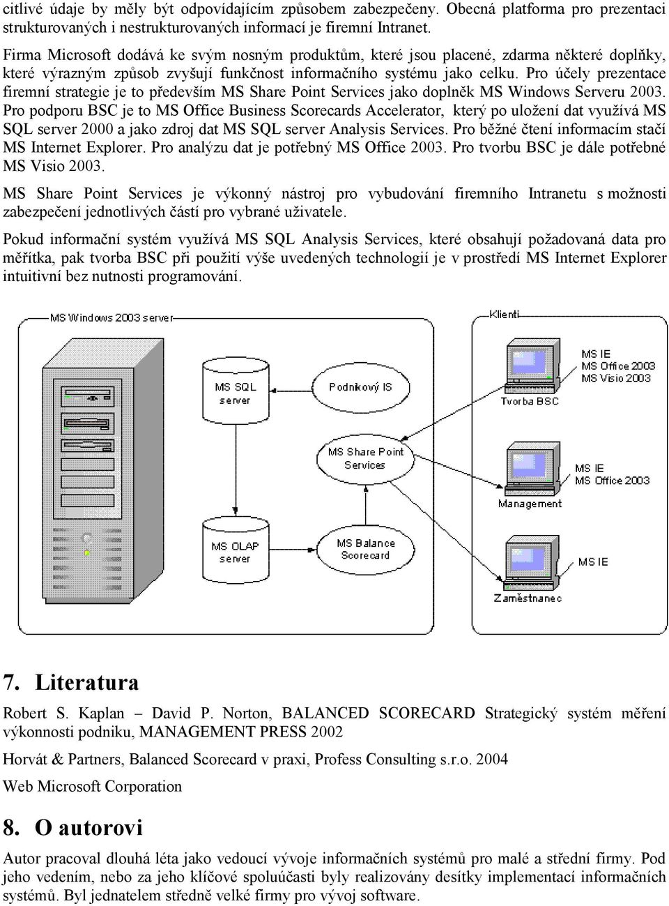 Pro účely prezentace firemní strategie je to především MS Share Point Services jako doplněk MS Windows Serveru 2003.