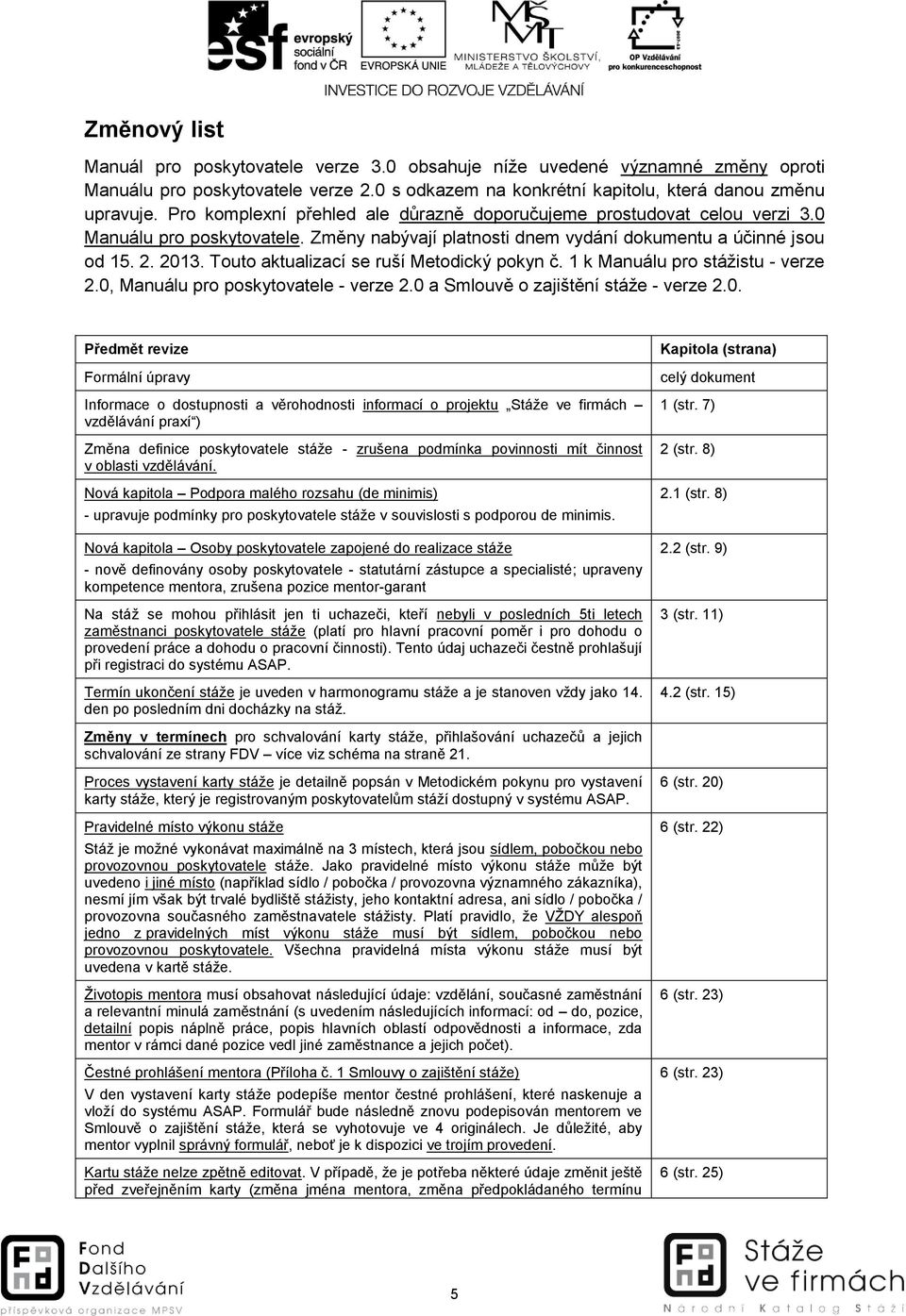 Touto aktualizací se ruší Metodický pokyn č. 1 k Manuálu pro stážistu - verze 2.0,