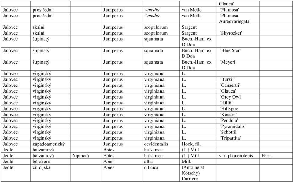 Don Jalovec šupinatý Juniperus squamata Buch.-Ham. ex 'Meyeri' D.Don Jalovec virginský Juniperus virginiana L. Jalovec virginský Juniperus virginiana L. 'Burkii' Jalovec virginský Juniperus virginiana L.