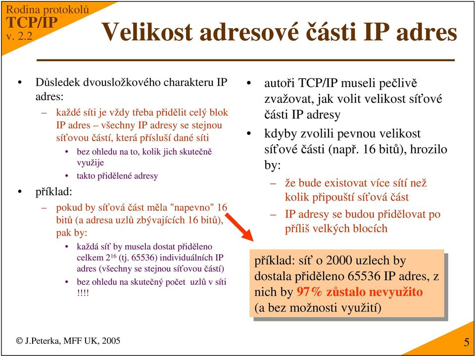 16 (tj. 65536) individuálních IP adres (všechny se stejnou síovou ástí) bez ohledu na skutený poet uzl v síti!