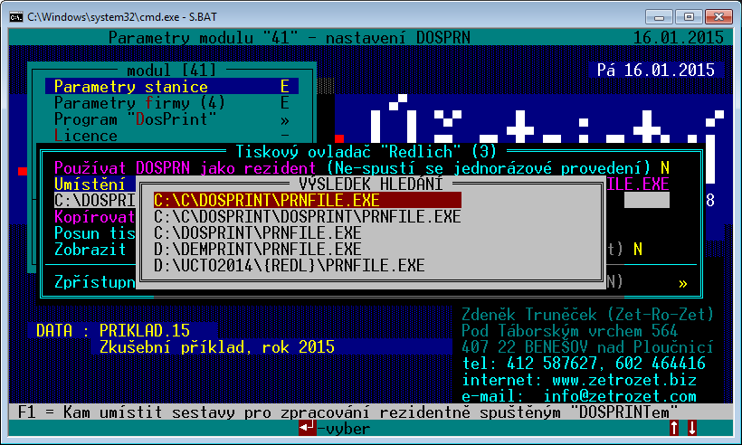 Ve volbě Parametry stanice se nastavuje způsob používání programu DosPrint a odsazení okraje sestavy od levého a horního okraje papíru.