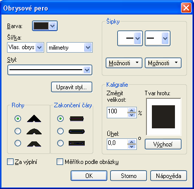 DUM05- strana 8 Obrysy objektů Kromě výplně lze nastavovat také obrys objektu a u toho lze nastavit celou řadu vlastností.