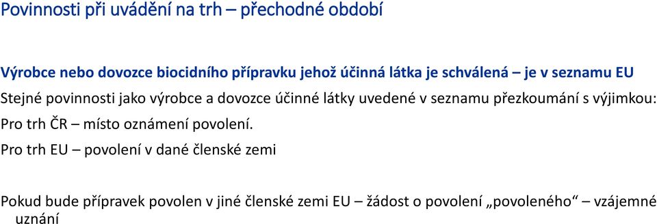 seznamu přezkoumání s výjimkou: Pro trh ČR místo oznámení povolení.