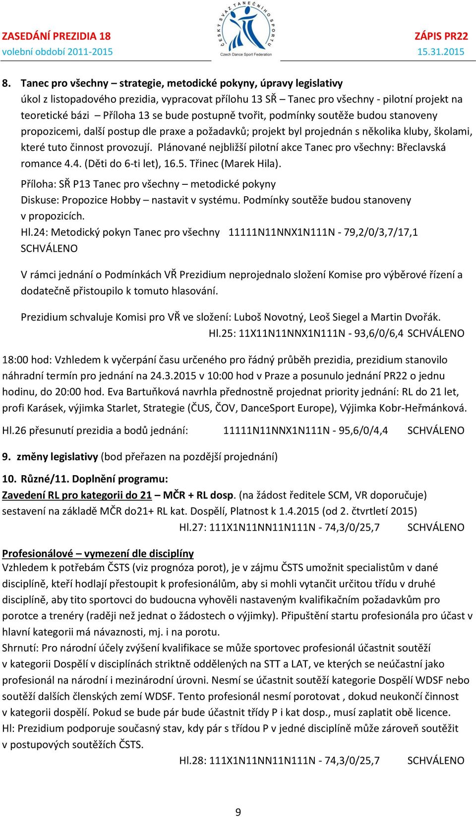 Plánované nejbližší pilotní akce Tanec pro všechny: Břeclavská romance 4.4. (Děti do 6-ti let), 16.5. Třinec (Marek Hila).