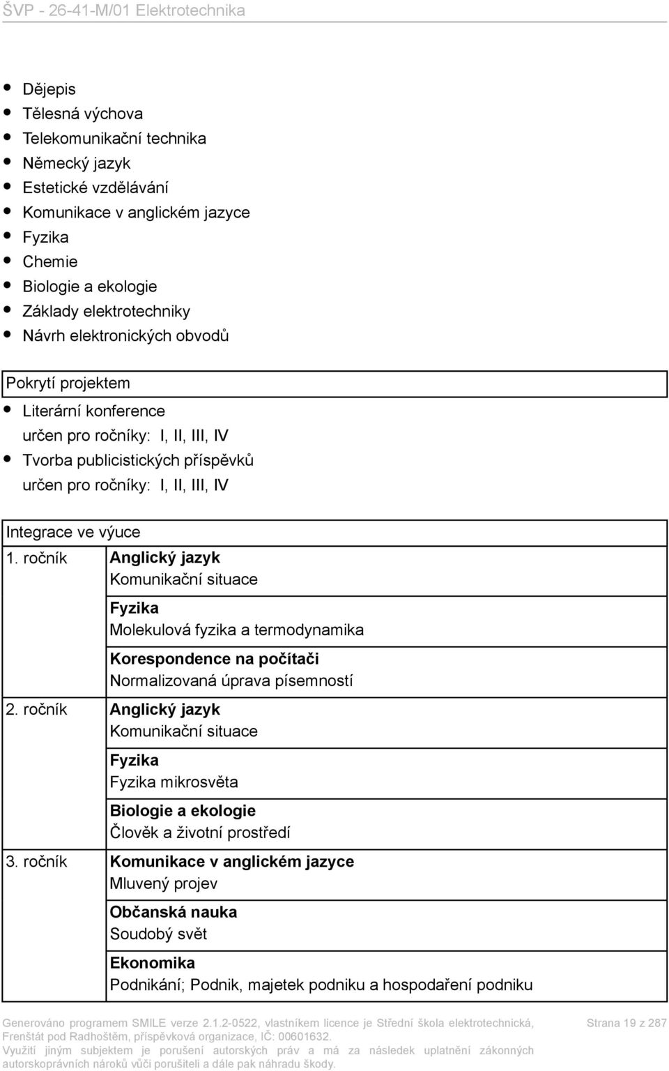 ročník Anglický jazyk Komunikační situace Fyzika Molekulová fyzika a termodynamika Korespondence na počítači Normalizovaná úprava písemností 2.