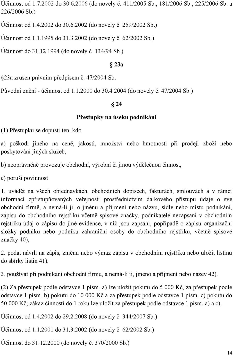 23a Původní znění - účinnost od 1.1.2000 do 30.4.2004 (do novely č. 47/2004 Sb.