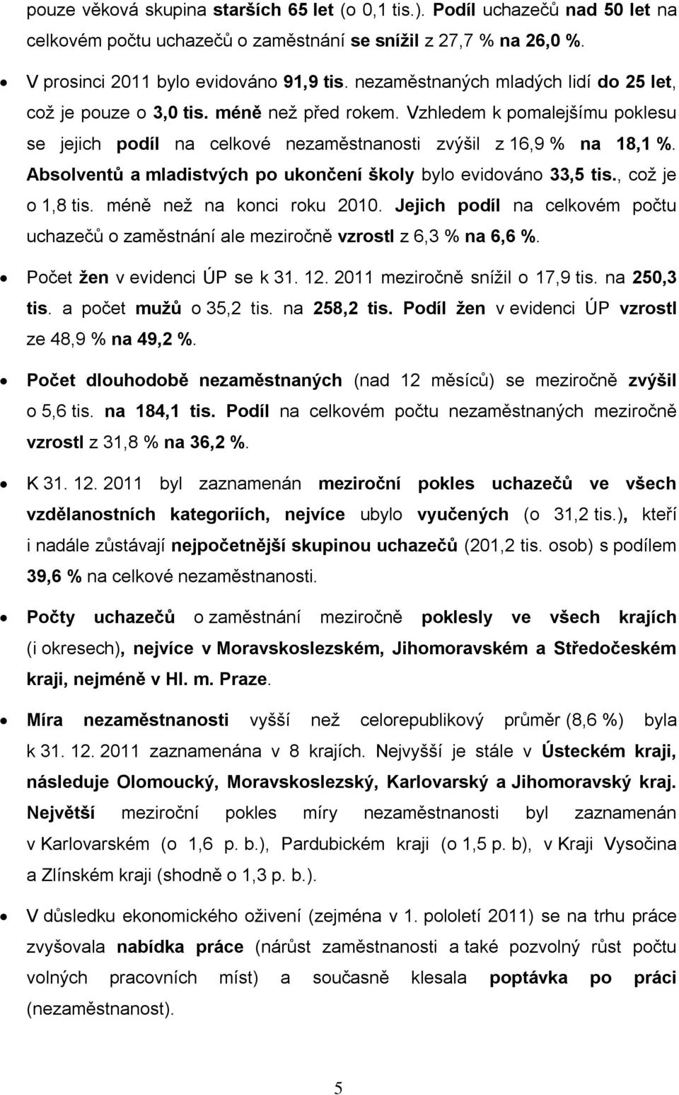 Absolventů a mladistvých po ukončení školy bylo evidováno 33,5 tis., což je o 1,8 tis. méně než na konci roku 2010.