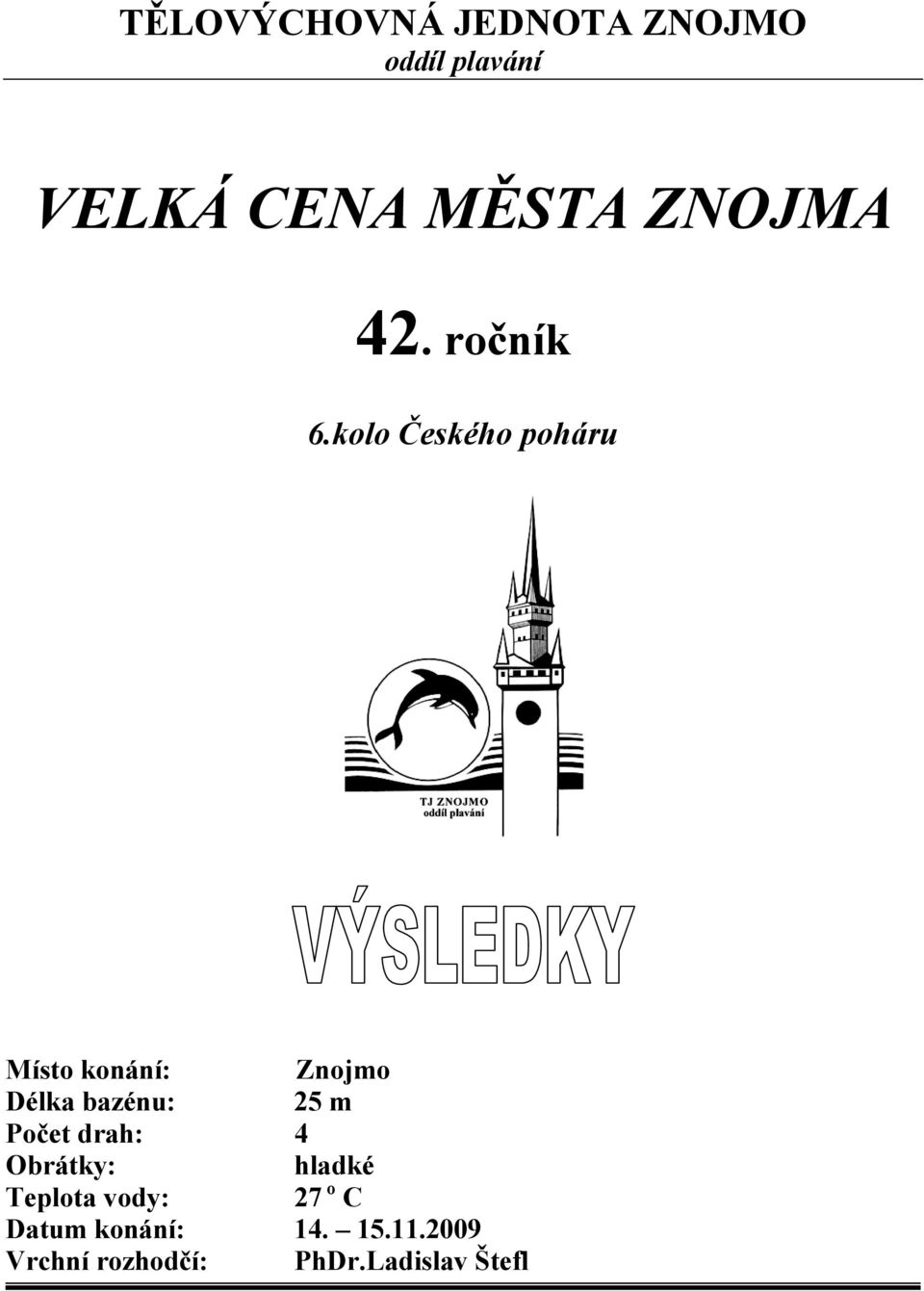 kolo Českého poháru Místo konání: Znojmo Délka bazénu: 25 m