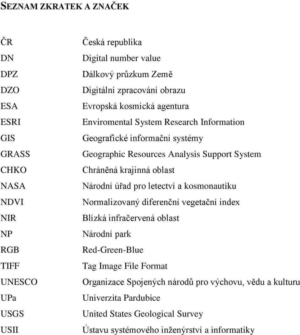 System Chráněná krajinná oblast Národní úřad pro letectví a kosmonautiku Normalizovaný diferenční vegetační index Blízká infračervená oblast Národní park Red-Green-Blue