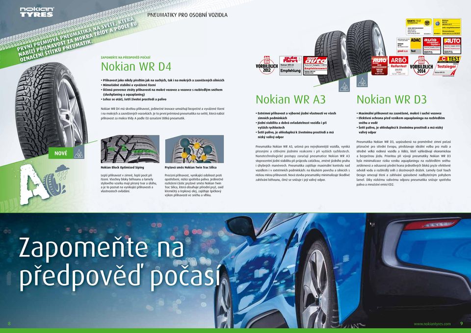 - Ausgabe 6/2014 Nokian WR D3 205/55 R 16 91H Testsieger VORBILDLICH 2014 Přilnavost jako nikdy předtím jak na suchých, tak i na mokrých a zasněžených silnicích Mimořádně stabilní a vyvážené řízení