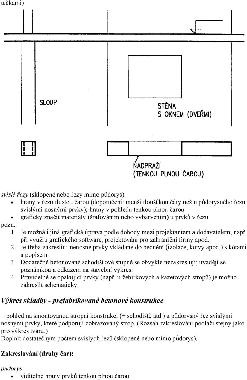 při využití grafického software, projektování pro zahraniční firmy apod. 2. Je třeba zakreslit i nenosné prvky vkládané do bednění (izolace, kotvy apod.) s kótami a popisem. 3.