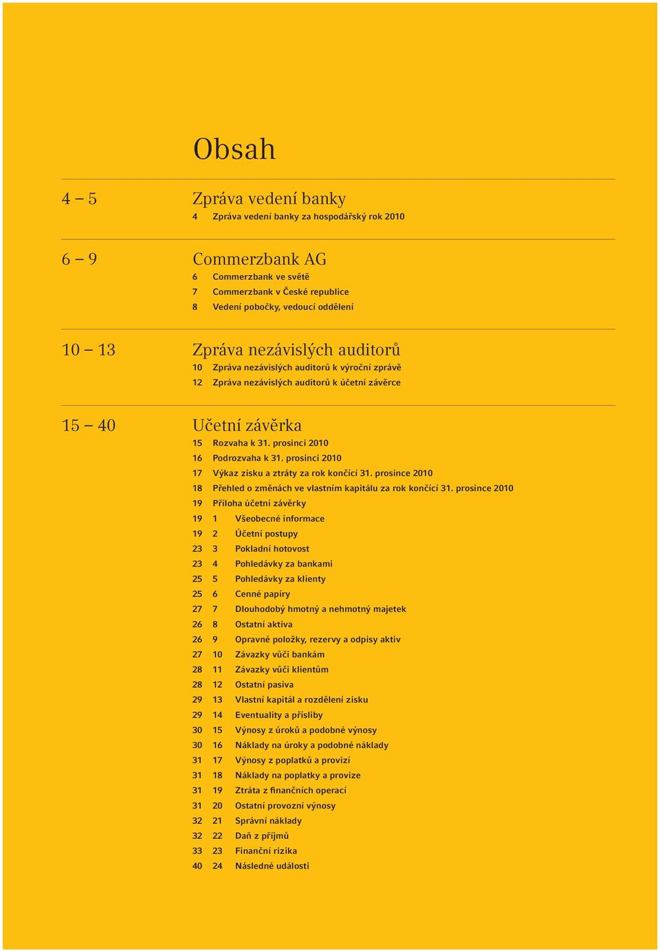 prosinci 2010 17 Výkaz zisku a ztráty za rok končící 31. prosince 2010 18 Přehled o změnách ve vlastním kapitálu za rok končící 31.