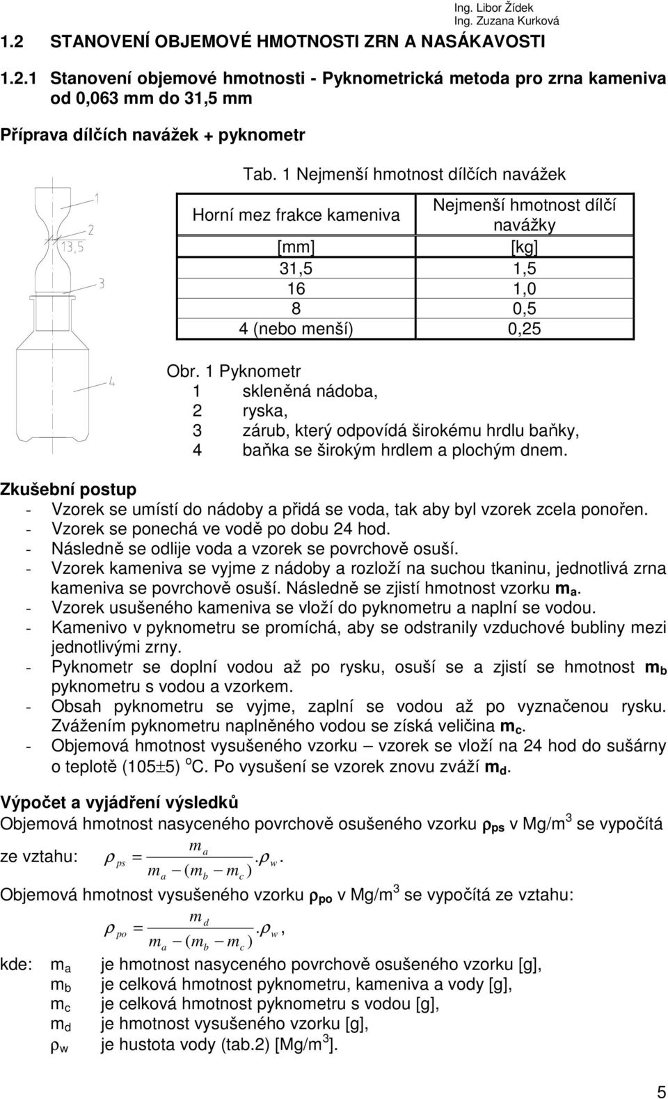 Zkušební postup - Vzorek se umístí do nádoby a přidá se voda, tak aby byl vzorek zcela ponořen. - Vzorek se ponechá ve vodě po dobu 24 hod. - Následně se odlije voda a vzorek se povrchově osuší.