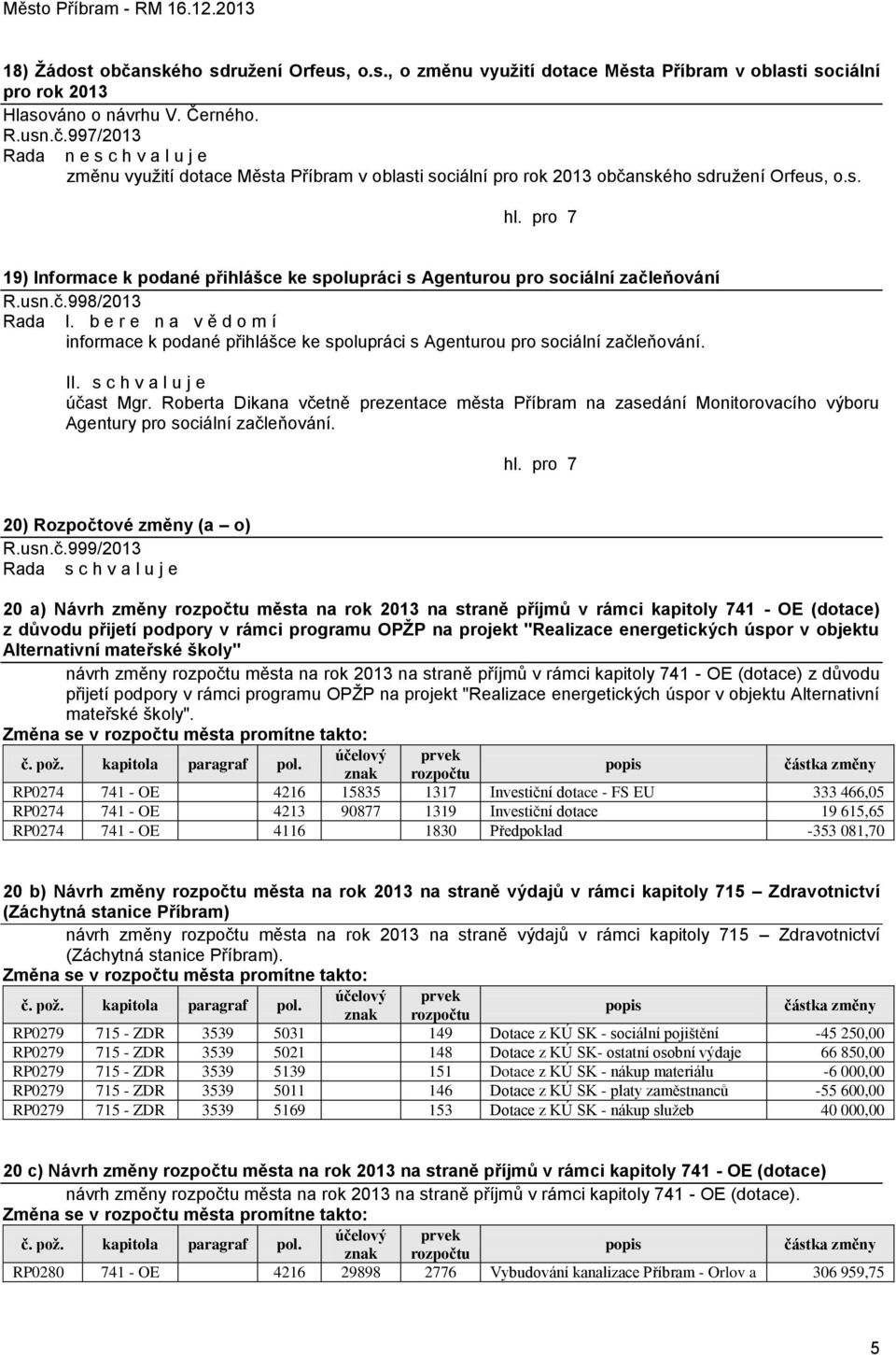 b e r e n a v ě d o m í informace k podané přihlášce ke spolupráci s Agenturou pro sociální začleňování. II. s c h v a l u j e účast Mgr.