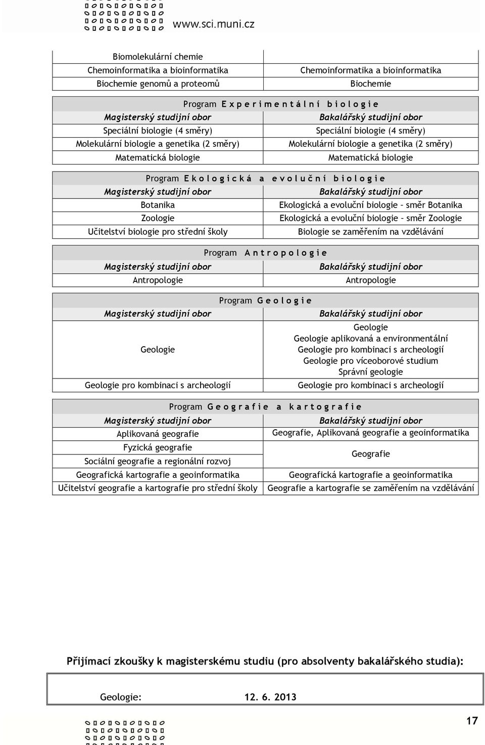 Matematická biologie rogram E k o l o g i c k á a e v o l u č n í b i o l o g i e Magisterský studijní obor Botanika Zoologie Učitelství biologie pro střední školy Magisterský studijní obor