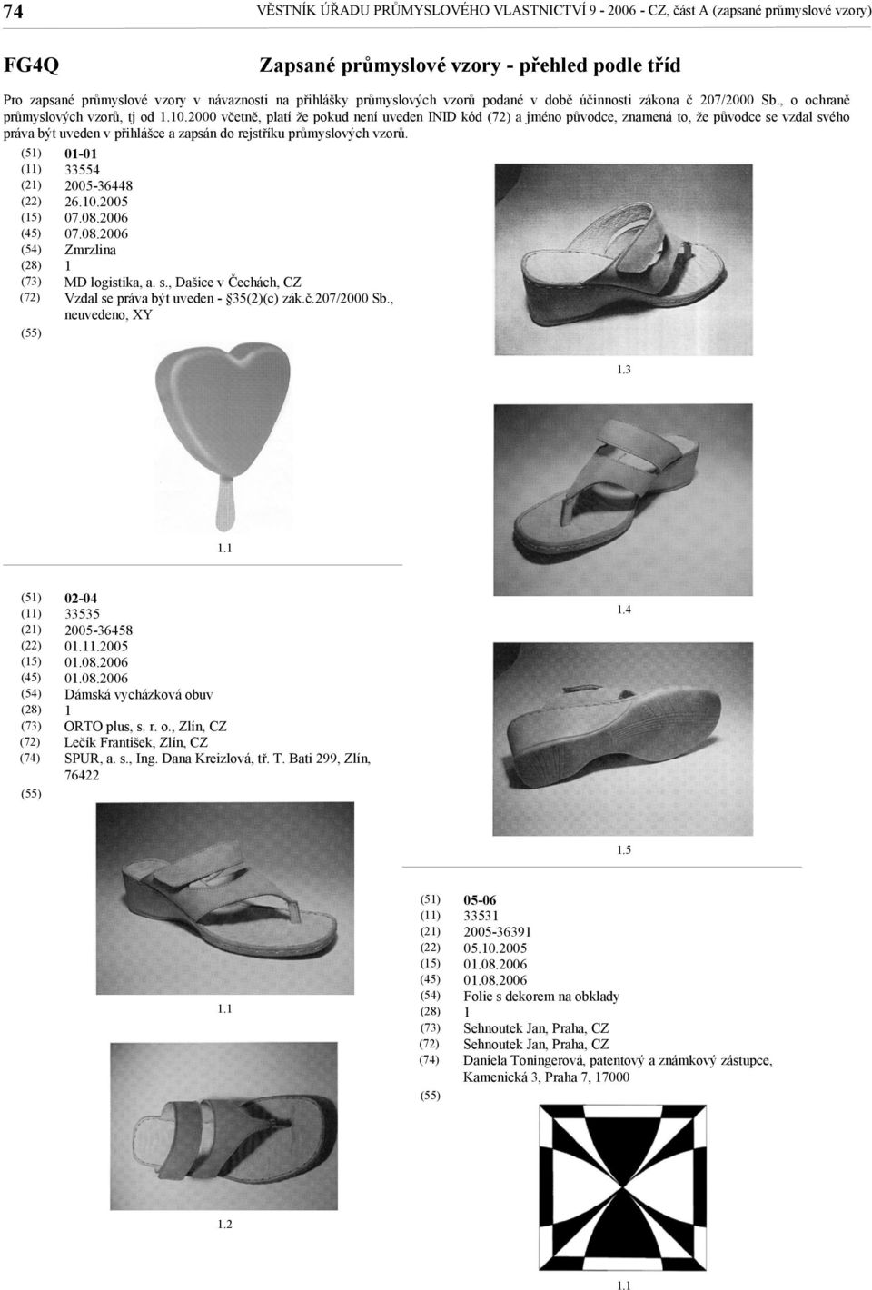 2000 včetně, platí že pokud není uveden INID kód a jméno původce, znamená to, že původce se vzdal svého práva být uveden v přihlášce a zapsán do rejstříku průmyslových vzorů. 0-0 33554 2005-36448 26.