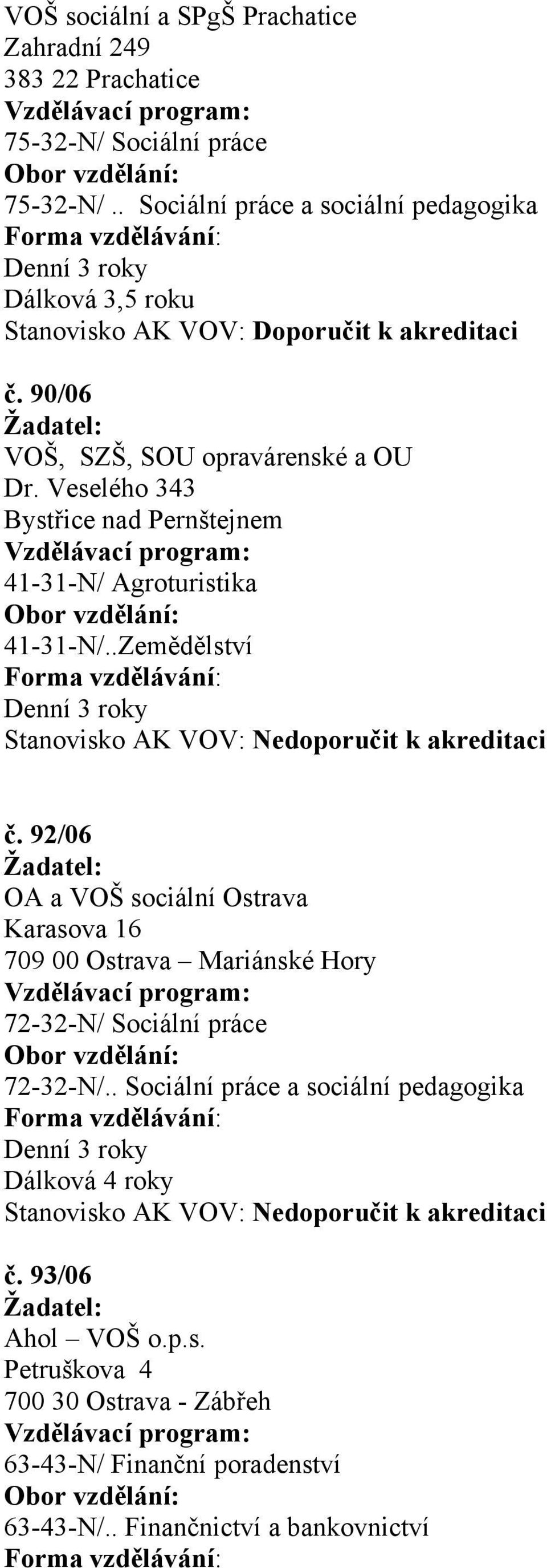 Veselého 343 Bystřice nad Pernštejnem 41-31-N/ Agroturistika 41-31-N/..Zemědělství č.