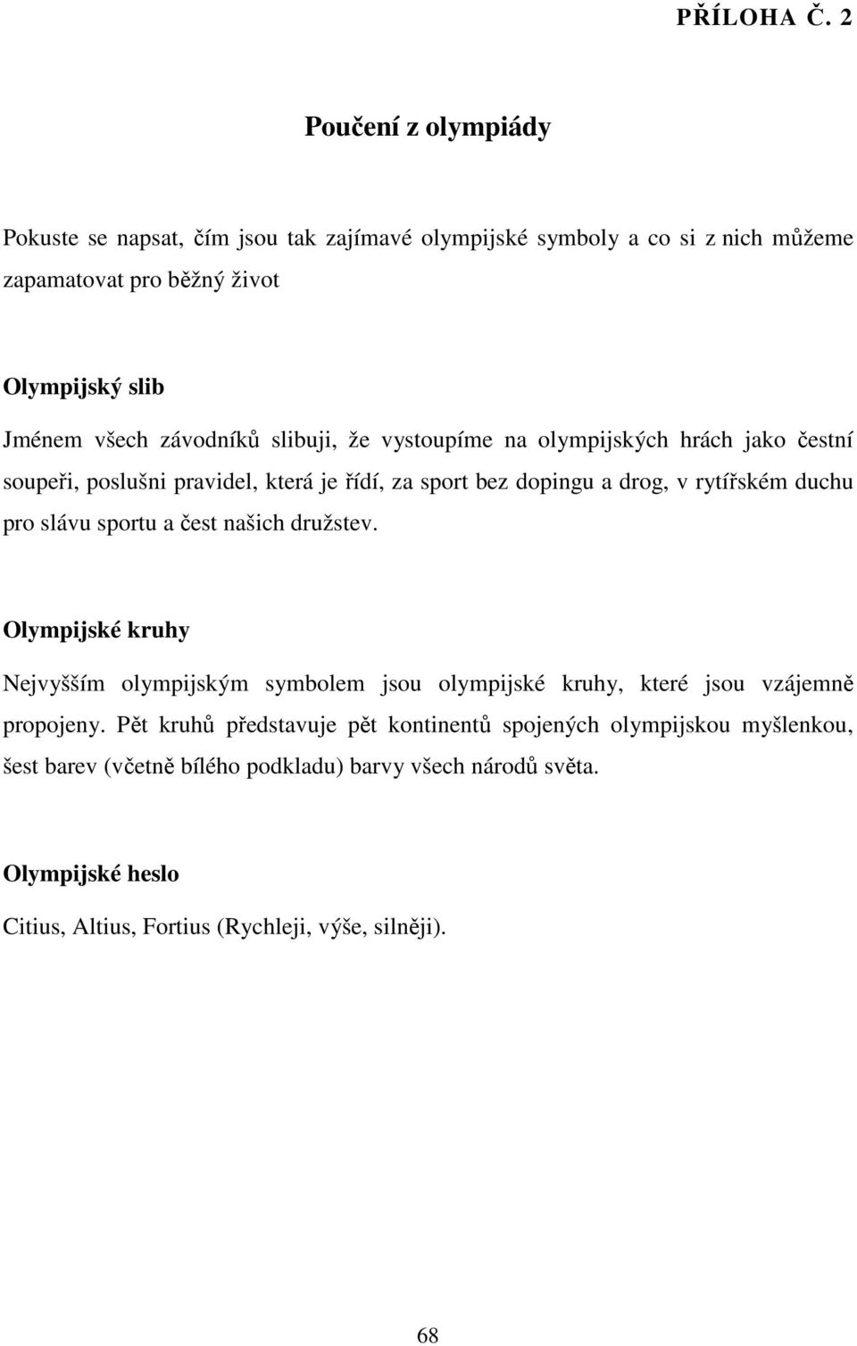 závodníků slibuji, že vystoupíme na olympijských hrách jako čestní soupeři, poslušni pravidel, která je řídí, za sport bez dopingu a drog, v rytířském duchu pro slávu