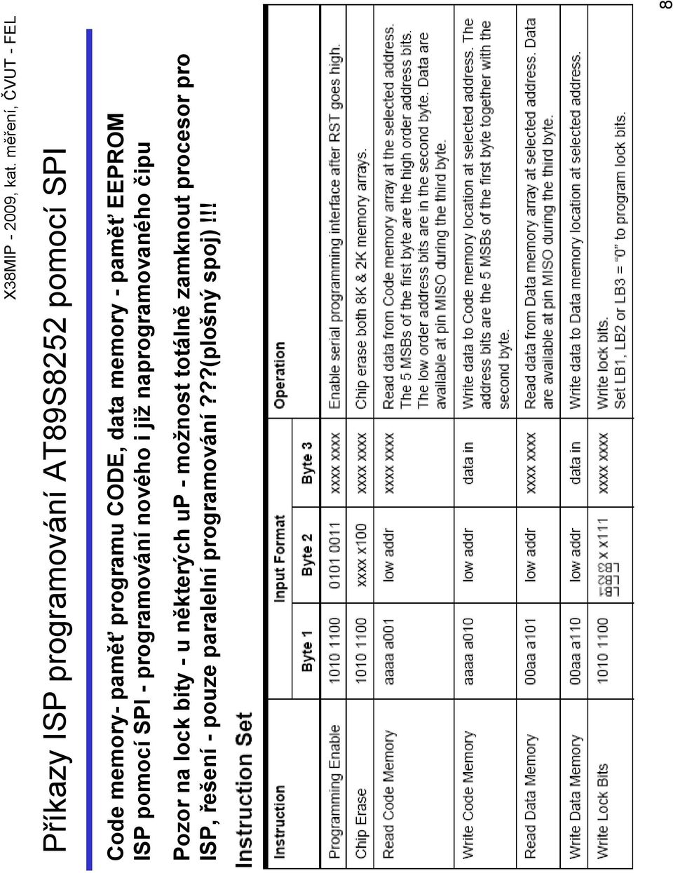 naprogramovaného čipu Pozor na lock bity - u některých up - možnost totálně