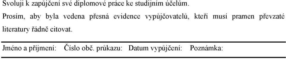 Prosím, aby byla vedena přesná evidence vypůjčovatelů,