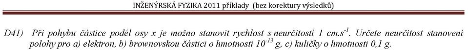 Určete neurčitost stanovení polohy pro a) elektron,