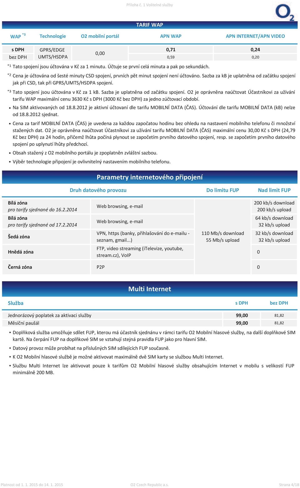 Sazba za kb je uplatněna od začátku spojení jak při CSD, tak při GPRS/UMTS/HSDPA spojení. Tato spojení jsou účtována v Kč za 1 kb. Sazba je uplatněna od začátku spojení.