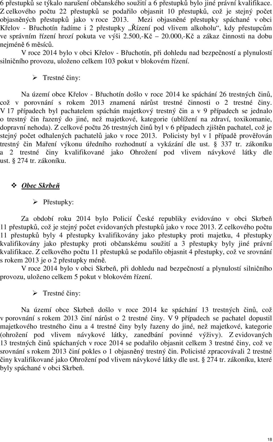 Mezi objasněné přestupky spáchané v obci Křelov - Břuchotín řadíme i 2 přestupky Řízení pod vlivem alkoholu, kdy přestupcům ve správním řízení hrozí pokuta ve výši 2.500,-Kč 20.