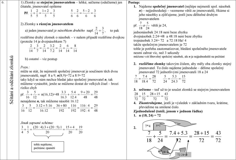 6 8 + + +. b) ostatní viz postup může se stát, že nejmenší společný jmenovat je součinem těch dvou jmenovatelů, např. 8 a 9, n(8,9) a 8.