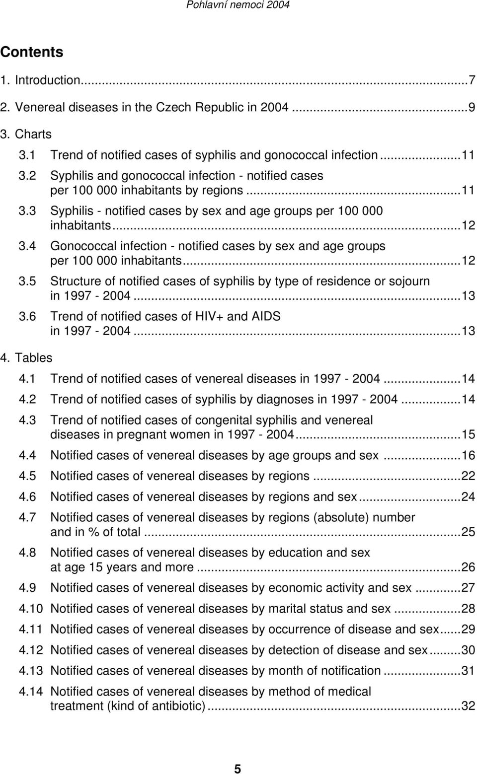 4 Gonococcal infection - notified cases by sex and age groups per 100 000 inhabitants...12 3.5 Structure of notified cases of syphilis by type of residence or sojourn in 1997-2004...13 3.
