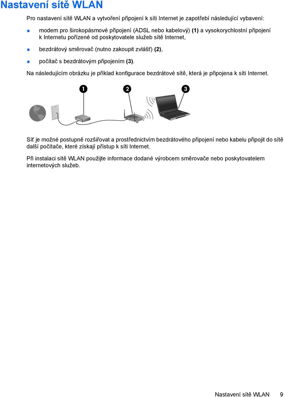 Na následujícím obrázku je příklad konfigurace bezdrátové sítě, která je připojena k síti Internet.