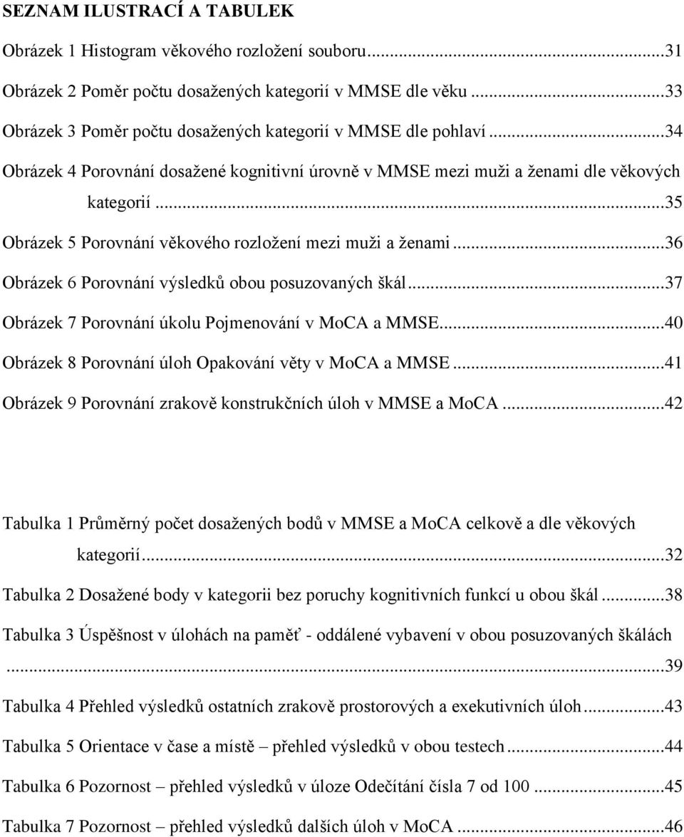 .. 35 Obrázek 5 Porovnání věkového rozložení mezi muži a ženami... 36 Obrázek 6 Porovnání výsledků obou posuzovaných škál... 37 Obrázek 7 Porovnání úkolu Pojmenování v MoCA a MMSE.