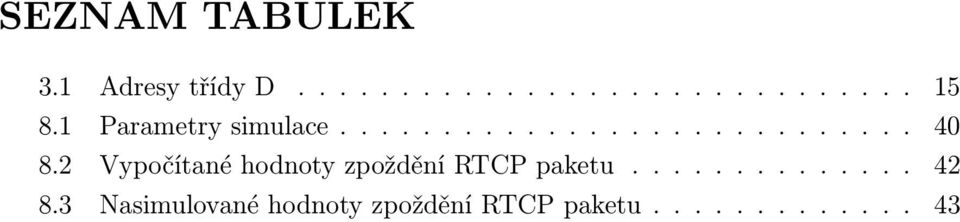 2 Vypočítané hodnoty zpoždění RTCP paketu.............. 42 8.