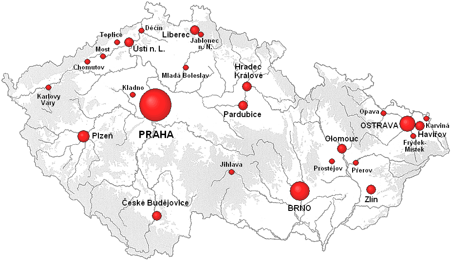 Obrázek 1, mapa největších měst v České republice Zdroj:Wikipedia 2.2. Vznik statutárních měst Pro výběr statutárních měst neexistují žádná směrodatná pravidla.