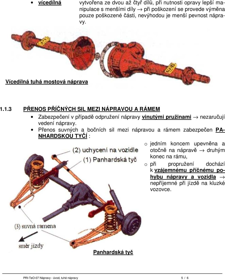 1.3 PŘENOS PŘÍČNÝCH SIL MEZI NÁPRAVOU A RÁMEM Zabezpečení v případě odpružení nápravy vinutými pružinami nezaručují vedení nápravy.