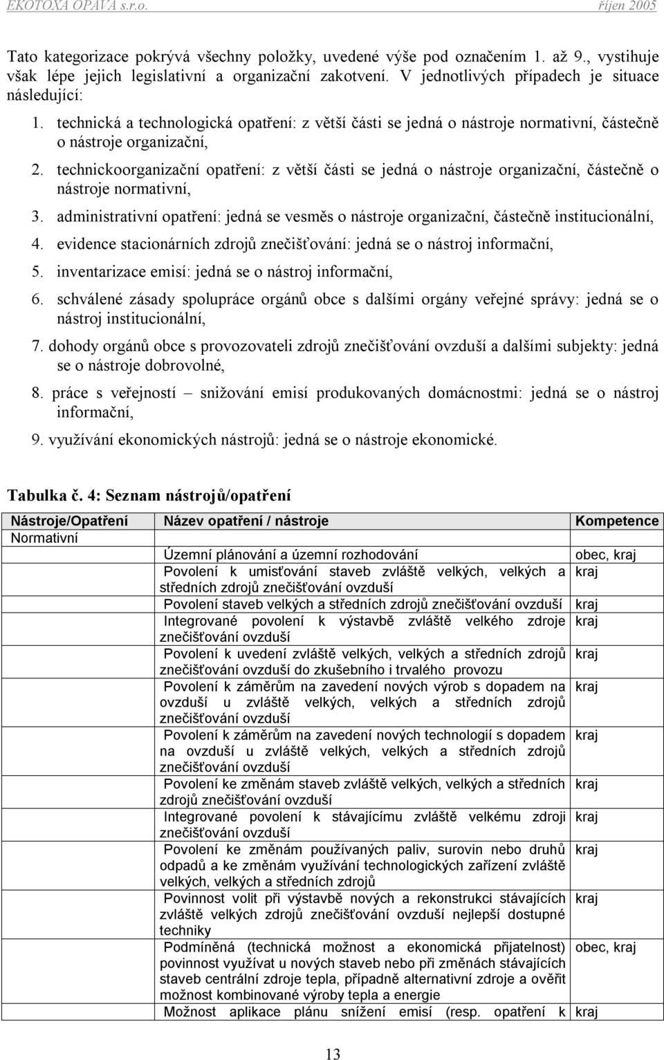 technickoorganizační opatření: z větší části se jedná o nástroje organizační, částečně o nástroje normativní, 3.