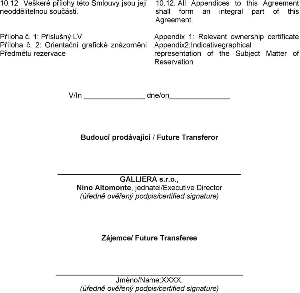 Appendix 1: Relevant ownership certificate Appendix2:Indicativegraphical representation of the Subject Matter of Reservation V/In dne/on Budoucí