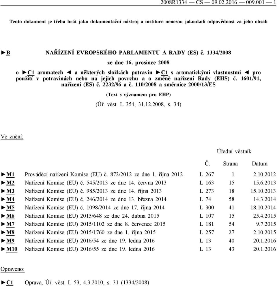 1601/91, nařízení (ES) č. 2232/96 a č. 110/2008 a směrnice 2000/13/ES (Text s významem pro EHP) (Úř. věst. L 354, 31.12.2008, s. 34) Ve znění: Úřední věstník Č.