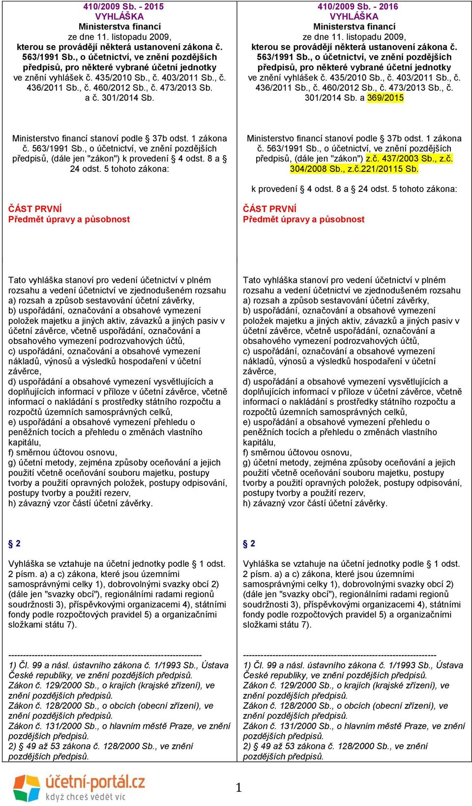 301/2014 Sb. 410/2009 Sb. - 2016 VYHLÁŠKA Ministerstva financí ze dne 11. listopadu 2009, kterou se provádějí některá ustanovení zákona č. 563/1991 Sb.