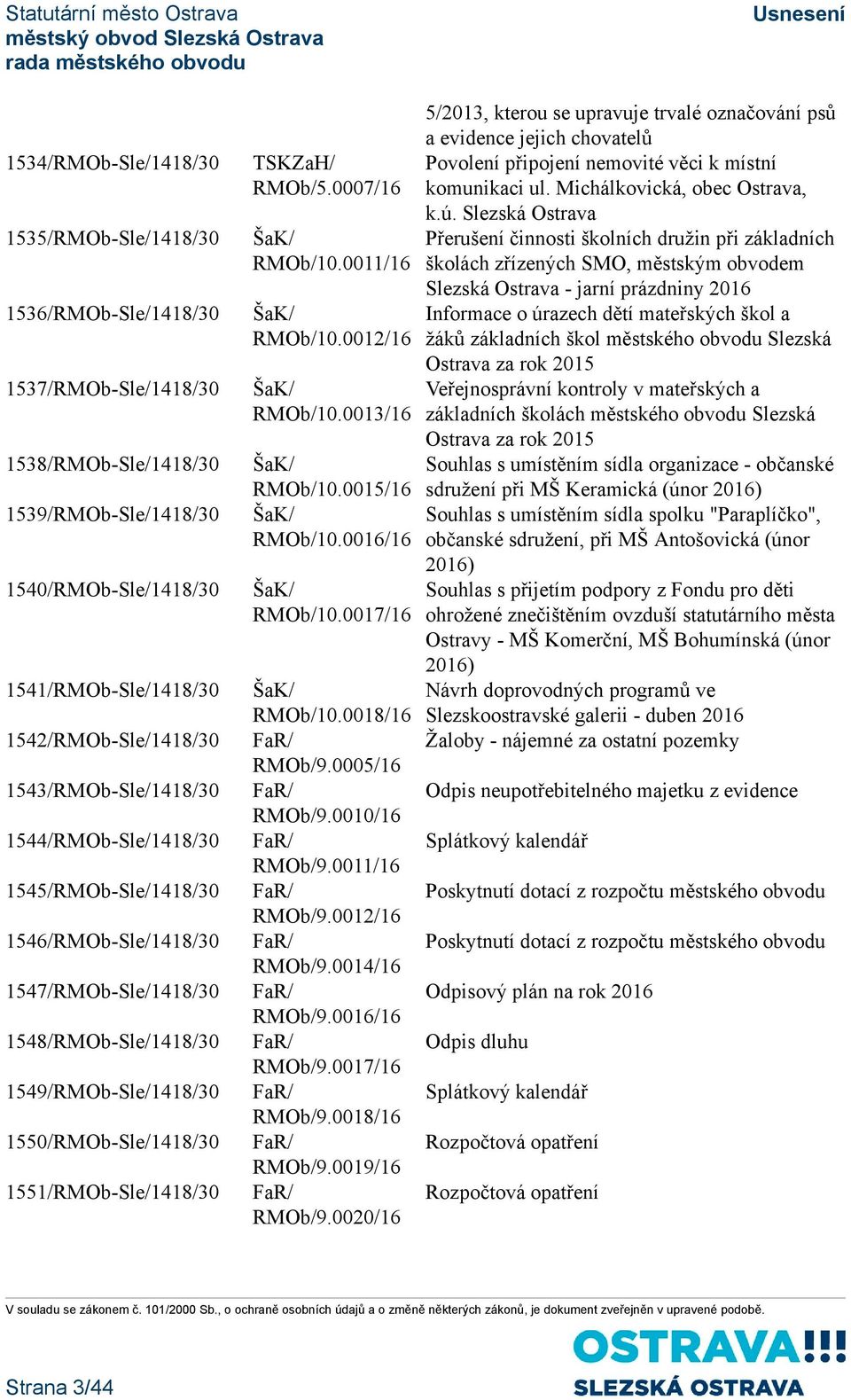 TSKZaH/ RMOb/5.0007/16 ŠaK/ RMOb/10.0011/16 ŠaK/ RMOb/10.0012/16 ŠaK/ RMOb/10.0013/16 ŠaK/ RMOb/10.0015/16 ŠaK/ RMOb/10.0016/16 ŠaK/ RMOb/10.0017/16 ŠaK/ RMOb/10.0018/16 FaR/ RMOb/9.