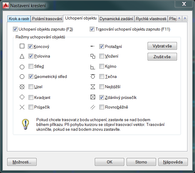 Geometrický střed Další novinkou v AutoCAD 2016 je nový uchopovací bod Geometrický střed.