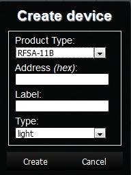 Tlačítko Reboot pro restart zařízení elan-rf-003. Tlačítko Devices slouží pro přidání RF prvků do elan-rf-003. Tlačítko (+) - přidat nový RF prvek: 1. Product Type vyberete RF prvek 2.