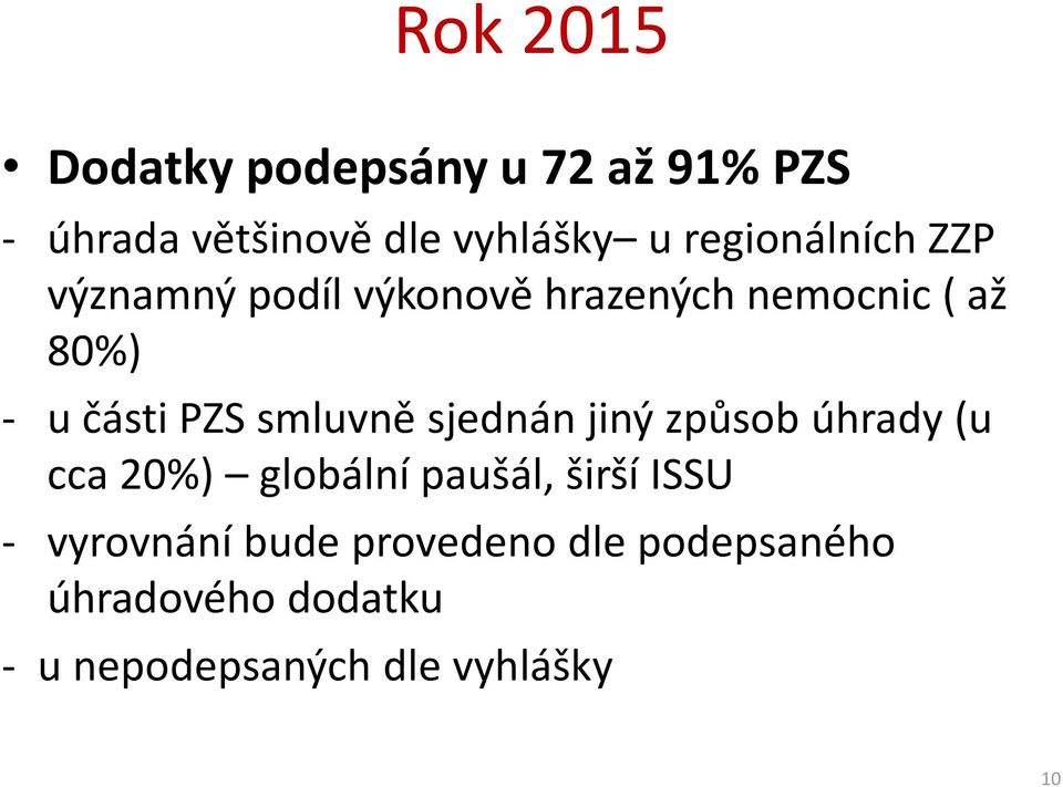 PZS smluvně sjednán jiný způsob úhrady (u cca 20%) globální paušál, širší ISSU -