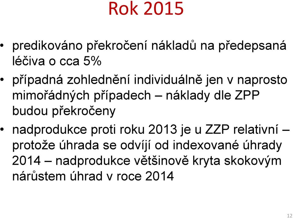 překročeny nadprodukce proti roku 2013 je u ZZP relativní protože úhrada se odvíjí