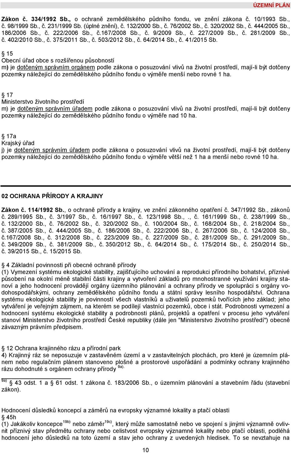 15 Obecní úřad obce s rozšířenou působností m) je dotčeným správním orgánem podle zákona o posuzování vlivů na životní prostředí, mají-li být dotčeny pozemky náležející do zemědělského půdního fondu