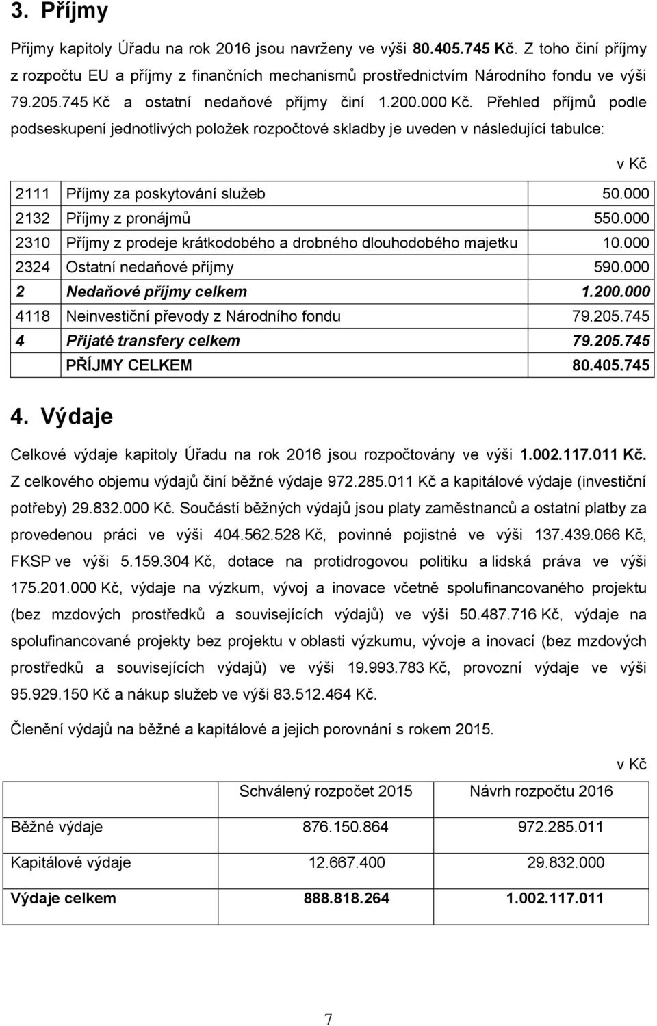 Přehled příjmů podle podseskupení jednotlivých položek rozpočtové skladby je uveden v následující tabulce: v Kč 2111 Příjmy za poskytování služeb 50.000 2132 Příjmy z pronájmů 550.