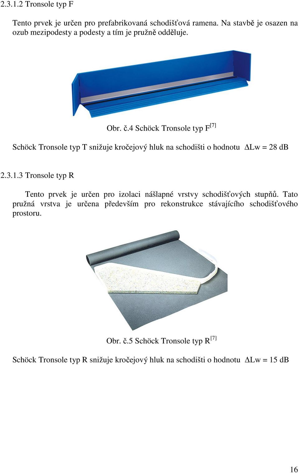 4 Schöck Tronsole typ F[7] Schöck Tronsole typ T snižuje kročejový hluk na schodišti o hodnotu Lw = 28 db 2.3.1.